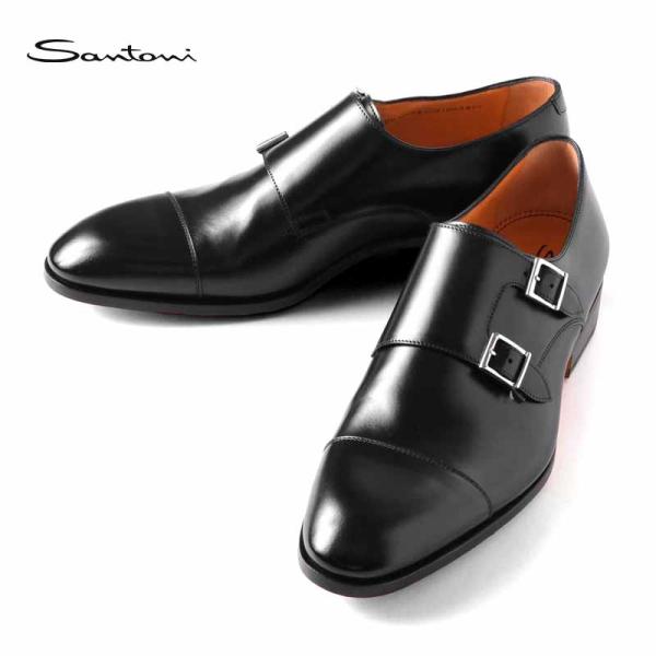 Santoni サントーニ モンクストラップ　レザーシューズ　ゴールド金具 Santoni サントーニ モンクストラップレザーシューズゴールド金具