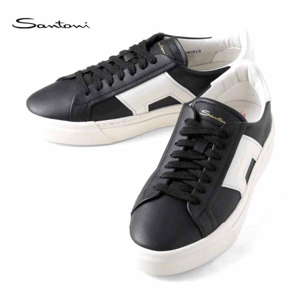 『新品未使用』Santoni シューズ 黒　パンチングレザー SANTONI（サントーニ） ダブルバックルレザースニーカー(DBS