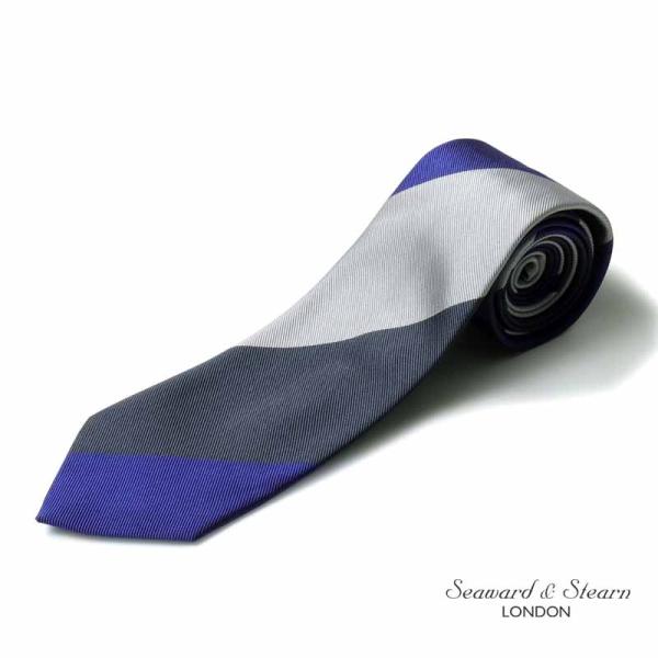 シーワード＆スターン【ネイビー ストライプ柄 ネクタイ コットンシルク】 Seaward＆stearn Seaward ＆ Stearn / シーワード＆スターン
