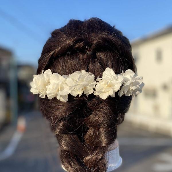 Lupine 髪飾り あじさい ホワイト ５本セット 白 結婚式 成人式 卒業式 袴 はかま  プリザ  花h0070