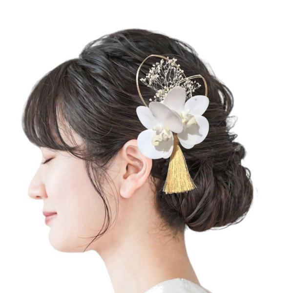 Lupine 浴衣　お祭り　髪飾り コサージュ 胡蝶蘭 かすみ草 水引 タッセル hset12