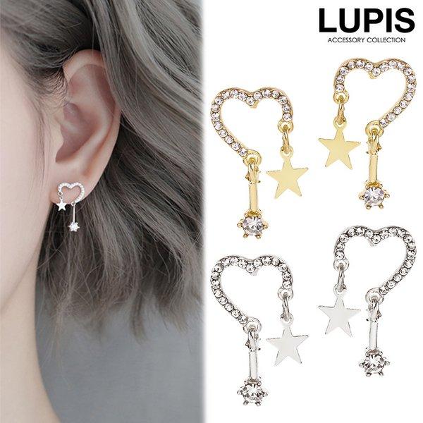 LUPIS（ルピス） ピアス ハート スター ビジュー パヴェ 揺れる S925 