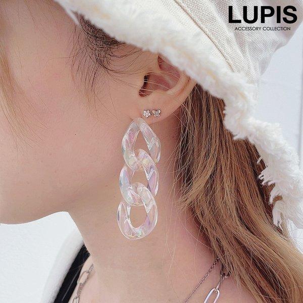 LUPIS（ルピス） ピアス レディース チェーン オーロラ クリア 大ぶり