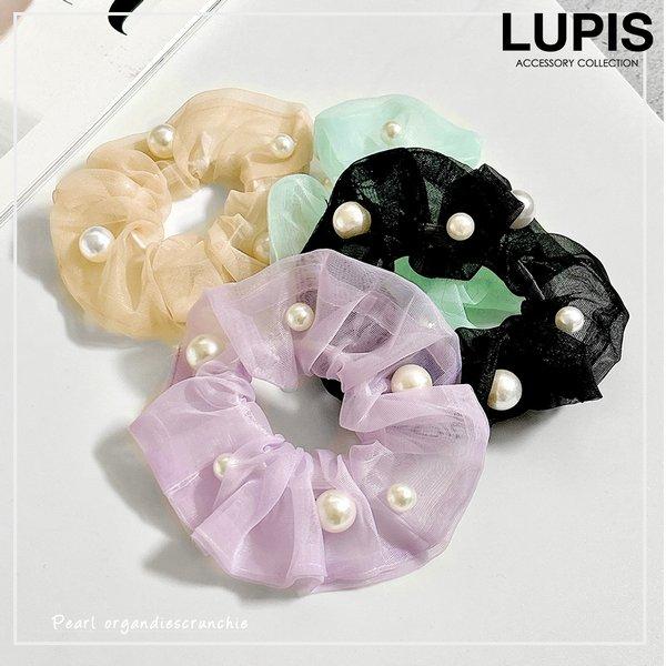 シュシュ  ヘアゴム  コットンアイボリー/パール リトルムーン シュシュ パール シフォン ヘアアクセサリー