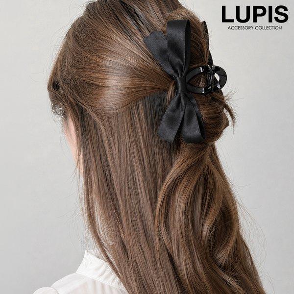 バンスクリップ ヘアアクセサリー ヘアクリップ リボン ガーリー サテン風 かわいい ヘアアレンジ まとめ髪 ブラック 韓国っぽ ルピス lupis