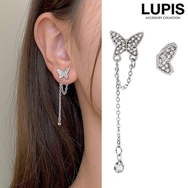 ピアス バタフライ 蝶 韓国 かわいい きれいめ ガーリー アシンメトリー シルバー おしゃれ 上品 パヴェ 韓国っぽ ルピス V1903 Lupis Yahoo 店 通販 Yahoo ショッピング