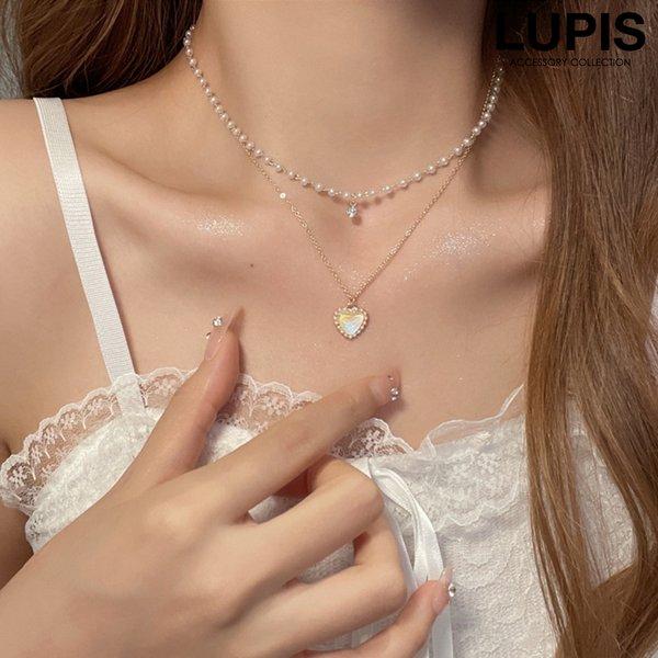 LUPIS ネックレス レディース パール チェーン ハート 2連 ガーリー
