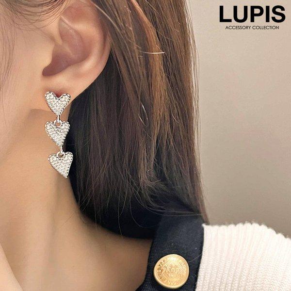 LUPIS（ルピス） イヤリング レディース ハート 3連 メタル クール