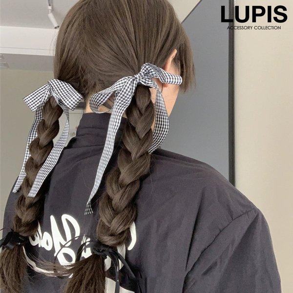LUPIS ヘアアクセサリー ヘアクリップ リボン ギンガムチェック