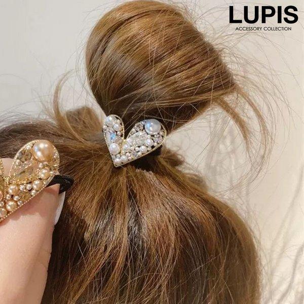 ヘアアクセサリー ヘアゴム ハート パール ビジュー キラキラ 華やか 上品 エレガント まとめ髪 ヘアアレンジ 韓国 韓国っぽ lupis ルピス