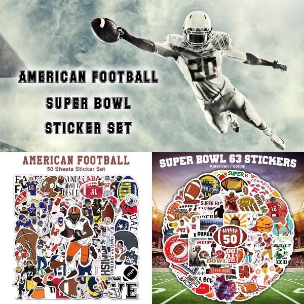 アメリカンフットボールをテーマにしたステッカーセット。楽器やパソコン、スーツケース、スケートボードなどに最適！ステッカー個別の縦横寸法はデザインによって異なります。1枚あたり縦横約5-8cmほどの大きさです。【デザイン】アメフト (50枚セ...