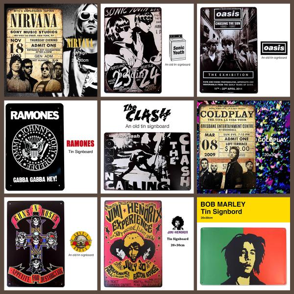 ロックバンドのブリキ看板です。縦20cm×横30cm【デザイン】Nirvana (ニルヴァーナ)Pink Floyd (ピンク・フロイド)Sonic Youth (ソニック ユース)Oasis (オアシス)Ramones (ラモーンズ)Th...