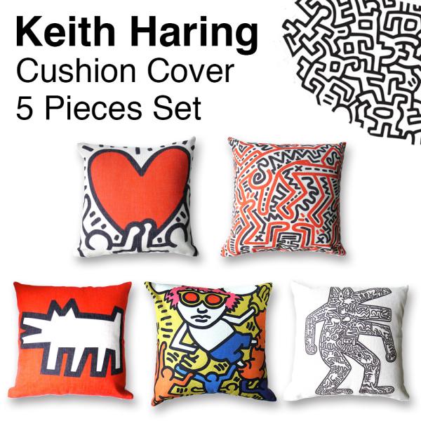 �L�[�X�w�����O �N�b�V���� �J�o�[ 45×45cm 5��Z�b�g Keith Haring �C���e���A �G�� �\�t�@ �x�b�h