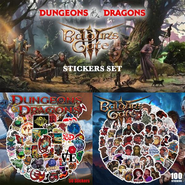 Dungeons &amp; Dragons ( ダンジョンズ&amp;ドラゴンズ )のステッカー50枚セット。Baldur's Gate ( バルダーズゲート )のステッカー100枚セット。楽器やパソコン、スーツケース、スケートボードなど...