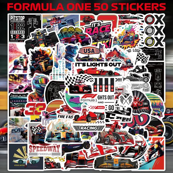 F1 ( フォーミュラ1 )のステッカー50枚セット。PVC加工 防水仕様ステッカー個別の縦横寸法はデザインによって異なります。1枚あたり縦横約5-8cmほどの大きさです。【フォーミュラ1とは】フォーミュラ1は、モータースポーツのカテゴリの...