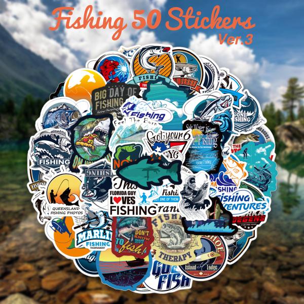 釣りをモチーフにしたステッカー 50枚セット。楽器やパソコン、スーツケース、スケートボードなどに最適！ステッカー個別の縦横寸法はデザインによって異なります。1枚あたり縦横約5-8cmほどの大きさです。【デザイン】※4種類のデザインからお選び...