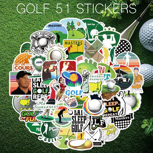 GOLF (ゴルフ)をテーマにしたステッカー51枚セット。楽器やパソコン、スーツケース、スケートボードなどに最適！ステッカー個別の縦横寸法はデザインによって異なります。1枚あたり縦横約5-7cmほどの大きさです。【特典】★ネコポス送料無料★...