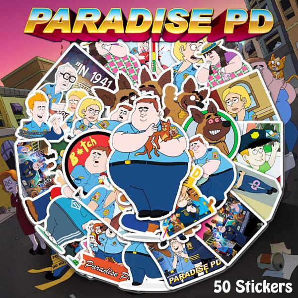 パラダイス警察 ステッカー 50枚セット PVC 防水 シール 大量 Paradise PD アニメ キャラクター アメリカ ブラックジョーク スーツケース ノートパソコン