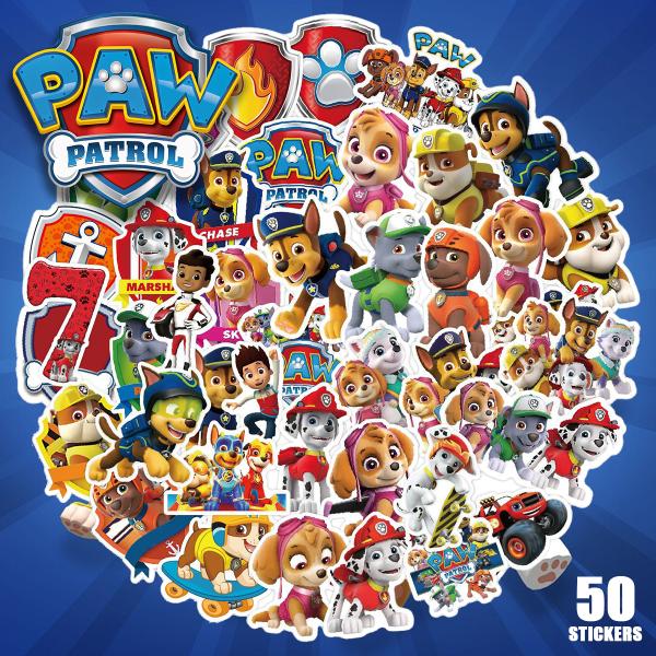 PAW PATROL ( パウパトロール )のステッカー50枚セット。楽器やパソコン、スーツケース、スケートボードなどに最適！ステッカー個別の縦横寸法はデザインによって異なります。1枚あたり縦横約5-8cmほどの大きさです。【PAW PAT...