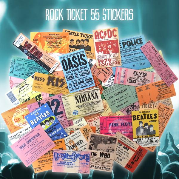 洋楽ロックバンドの当時のチケットを再現したステッカーセット。楽器やパソコン、スーツケース、スケートボードなどに最適！【デザイン】55枚セット (1枚あたり 4-6cm)25枚セット (1枚あたり 5-13cm)【収録ラインナップ】セックス・...