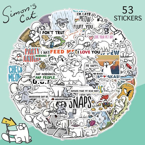 Simon's Cat ( サイモンズキャット ) のステッカー53枚セット。防水加工ですので幅広い用途でご使用頂けます。スーツケースやパソコン、スケートボードなどに最適！ステッカーは1枚ずつ形に合わせて切り抜かれています。デザインごとにサ...