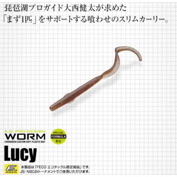 琵琶湖プロガイド大西健太が求めた「まず1匹」をサポートする喰わせのスリムカーリー。「ガイド中、誰に使ってもらっても釣れるルアーが欲しい……」大西健太のそんな思いから生まれたワームが、このルーシー。「とにかく釣れる！」細身のカーリーテールなら...