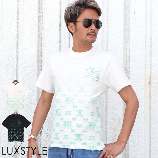 Tシャツ 半袖 メンズ 半袖Tシャツ トップス ロゴ 刺繍 プリント グラデーション 丸首 クルーネック 綿 aa-3905