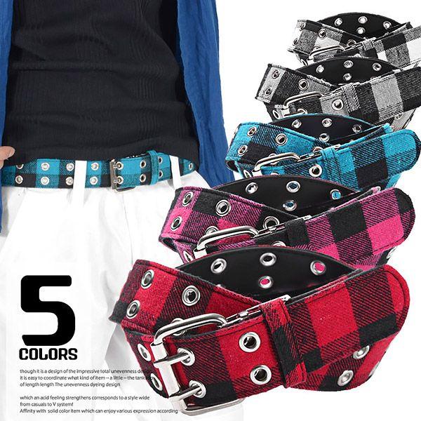 お兄系 ベルト メンズ/ブロックプレードダブルピンベルト/ブロック