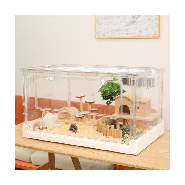 Yulezen 折りたたみ式アクリル透明ハムスターケージ、小動物用の快適で広々とした居住空間（ハムスター、モルモット、リスに最適）70.5x43
