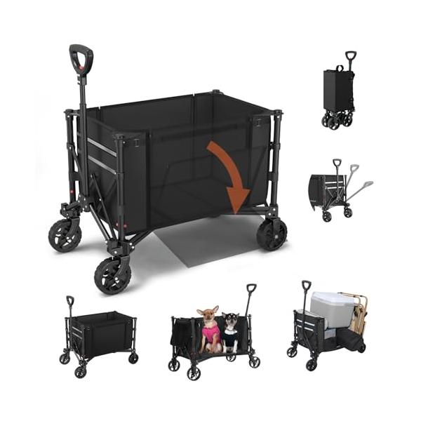 他サイト： Housolution キャリーワゴン 大容量120L 耐荷重100kg アウトドアワゴン 折り畳み式キャンプカート ワンタッチ収束式 自立収納の商品画像