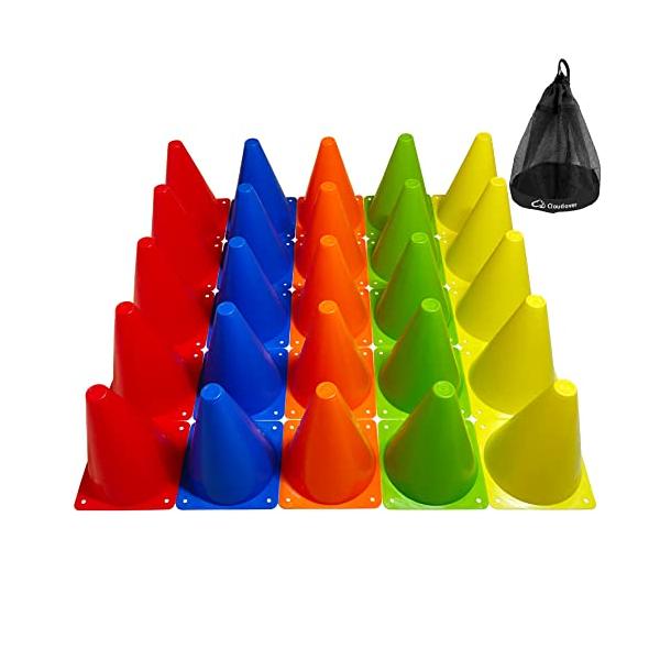 5色 25個/-/-・Color:5色 25個・軽量化・コンパクト収納持ち運びの負担をなるべく軽減するため、１個あたり３６ｇに抑えたミニ三角コーンです。多くの方が様々な場所で使えるよう、お子様や女性でも持ち運べる重さとしました。重ねて収納す...