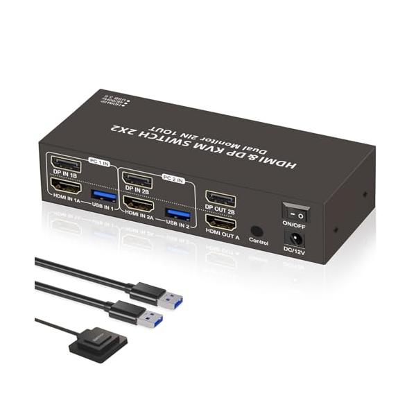 DisplayPort デュアルディスプレイ KVM切替器 4K@60Hz Amazon.co.jp: DisplayPort デュアルディスプレイ KVM切替器 4K