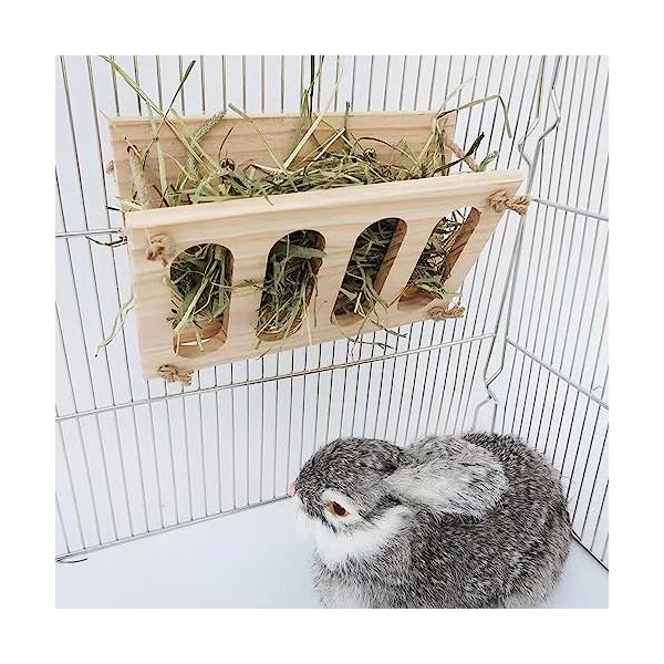 サイズウサギの木製多機能折りたたみ草棚15*24cm草餌器は、小さなペットに干草、唐草、その他草を釣ります。・素材天然木で作られた、あなたのペットルームに自然な外観を加え、頑丈で耐久性があり、小さな動物の噛みやフィードボウルを傷つけることを...