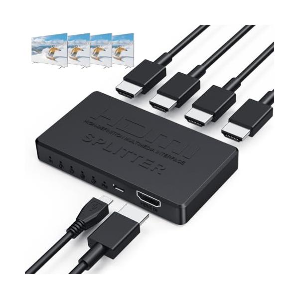 HDMI スプリッター 1入力4出力 4K 分配器 4画面同時出力 複数出力