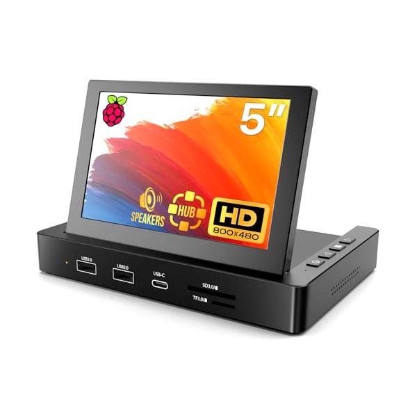 ROADOM 小型モニター 5インチミニモニター ラズベリーパイ ディスプレイ Raspberry Pi取り付け穴プレセット USB ハブ搭載、
