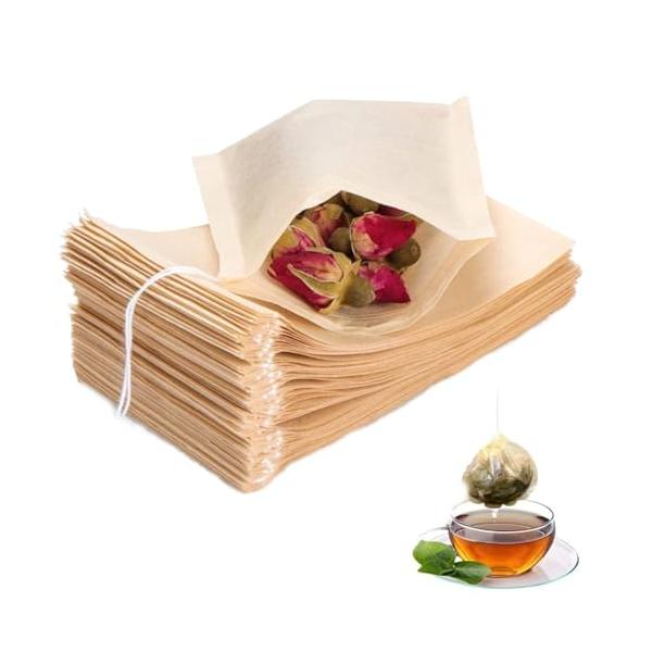 YFFSFDCお茶バッグ100入り 6cm×8cm）使い捨て 袋 ティーバッグ 巾着袋 不織布ティーパック 強力な浸透 天然 コーヒー のフィル