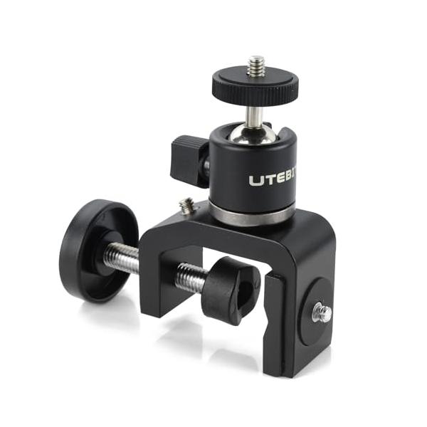UTEBIT クランプ 雲台 360度 1/4ネジ 自由雲台 小型 アルカスイス 雲台 カメラクランプ 耐荷重2kg C型クランプ カメラスタン