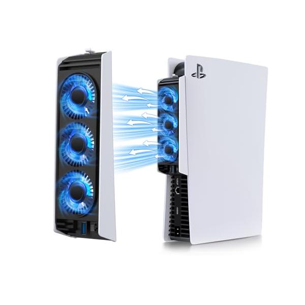 white/-/-・旧型PS5冷却ファン3つのファンで効率的に放熱し、PS5本体の温度を保ち寿命を延ばします。ディスク版とデジタル版のPS5に対応。（新型PS5 Slim非対応）・2段階調整ファン内蔵温度センサーが39°Cで低速、43°Cで...