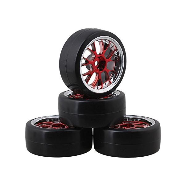 遥*パ様 RCカー 赤 ディープリムホイール Mxfans 4個入れ レッド 滑らかなハードドリフトタイヤ Y-クローム