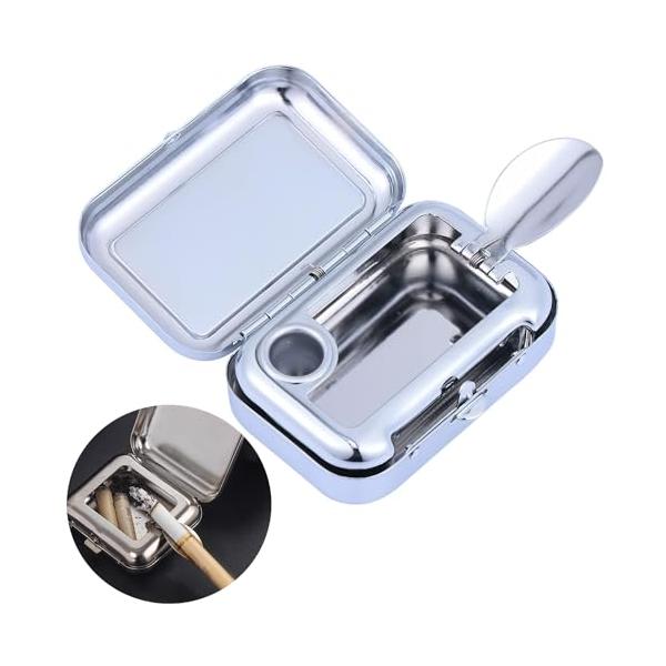 モダンシルバー/-/-・商品内容ブリキ製、（約）40X20X60mm、45ｇ・高品質の素材：ポータブルミニ灰皿は、高品質の金属製で、オリジナルのデザインで、持ち運びが簡単で、耐熱性があり、防錆性があり、お手入れも簡単です。・使用簡単ボタンを...