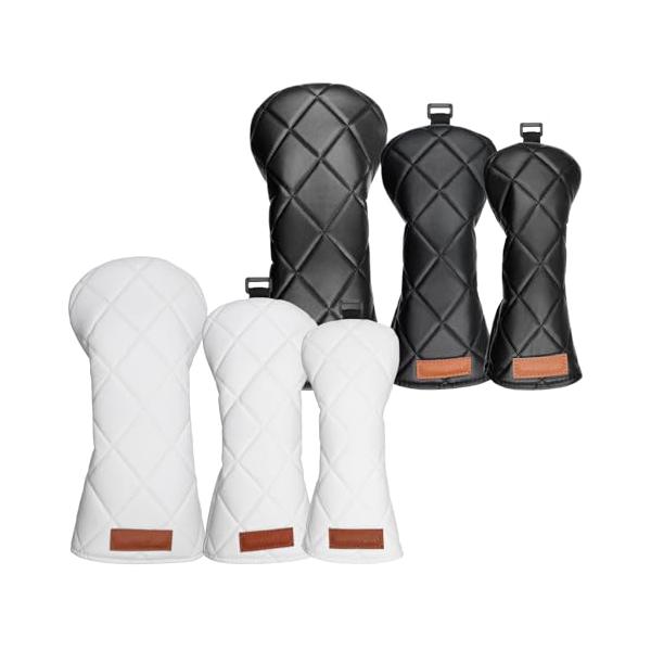 白DR1点/-/golfcover034・Color:白DR1点・チェック刺繍のゴルフヘッドカバーセットで、スタイルと機能性を兼ね備えたデザインをお楽しみください。 このゴルフヘッドカバーセットは、機能性とデザイン性を両立させたいゴルファー...
