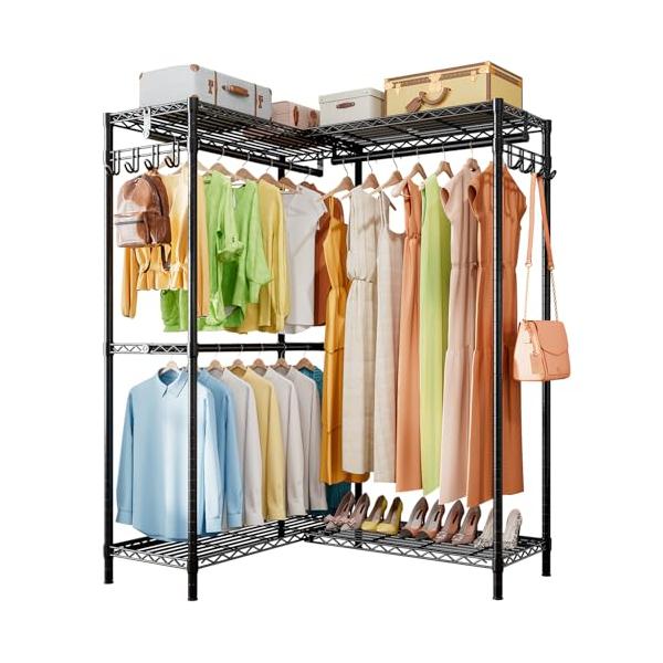 Huaniun ハンガーラック 頑丈 服 収納 ワードローブ 衣類 大容量