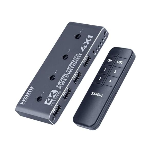 HDMI KVM切替器 PC4台用4台までのパソコンを、１セットのコンソール（キーボード・ディスプレイ・マウス）から操作できるPC切替器（CPU切替器）です。コストの削減とデスク周りの省スペース化を実現します。快適で効率よく仕事もはかどりま...