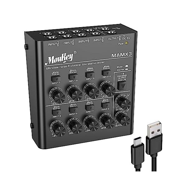 他サイト： Moukey オーディオミキサー usb DC 5V超低ノイズ サブミキシング用 ラインミキサー 8チャンネル 小型ミニオーディオミキサー クラの商品画像