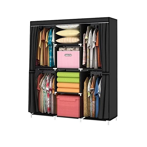 組み立て式ブラック/幅125×奥行44×高さ165cm/-・Color:ブラック・パッケージ個数:1・大容量ワードローブクローゼット：サイズ-幅125×奥行44×高さ165cm。上下二階の構造に分かれています。左と右の方には4つ可動式のハン...