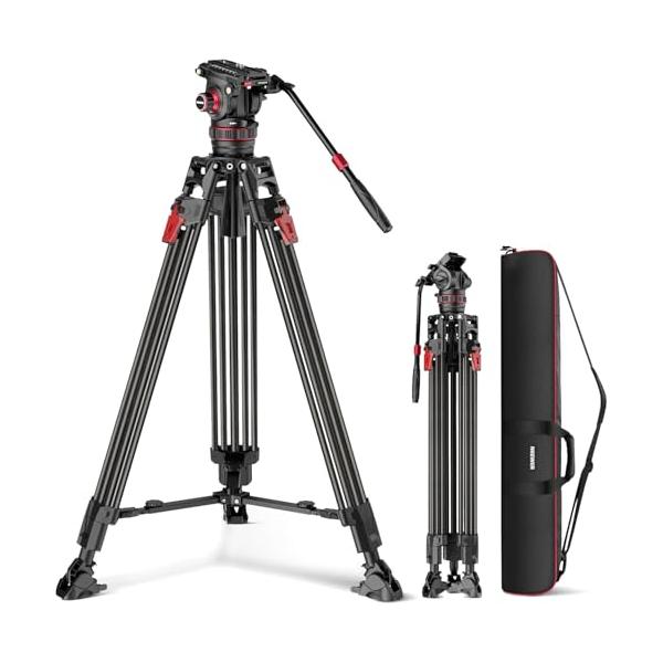 NEEWER 198cm ビデオ三脚 カメラ三脚 フルード雲台/QRプレート/ハンドル付き ワンステップ素早くロック ダンピング調整可能 カーボン製 NEEWER 198cm ビデオ三脚 カメラ三脚 フルード雲台/QRプレート