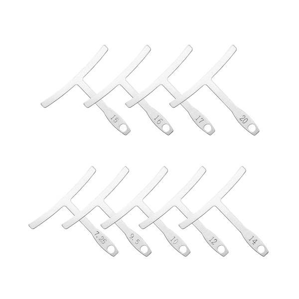 パッケージ個数:1・セット内容：ギターラジアスゲージ9枚セット。・測定定規：R7.25/9.5/10/12/14/15/16/17/20。・耐久性：この製品はステンレス製で、錆びにくく、丈夫で耐久性があります。・使いやすさ：アークゲージは簡...