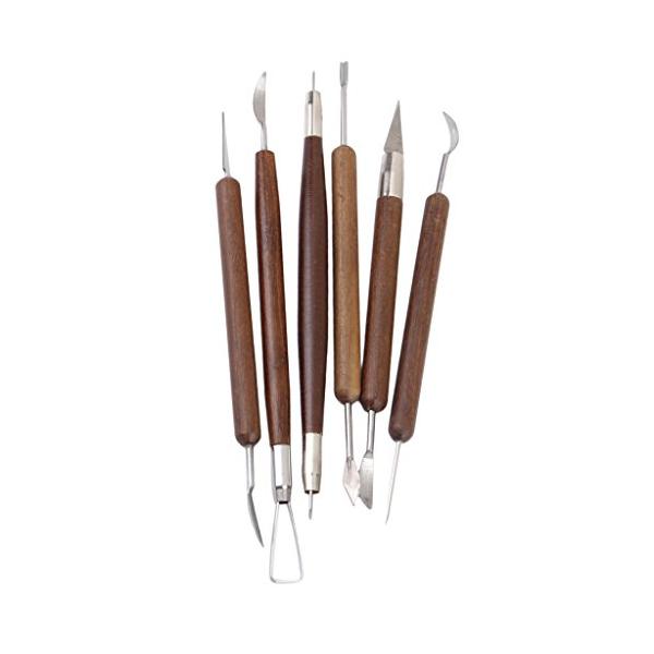 ブラウン/ワンサイズ/STK0115013707・パッケージ個数:1・6PCS盛り合わせ陶器粘土彫刻ツールセット・ロッドの半分部分に糸でエイト四角いハンドルのデザイン・クレイ、アートプロジェクト、彫刻やその他の工芸品のプロジェクトのために大...