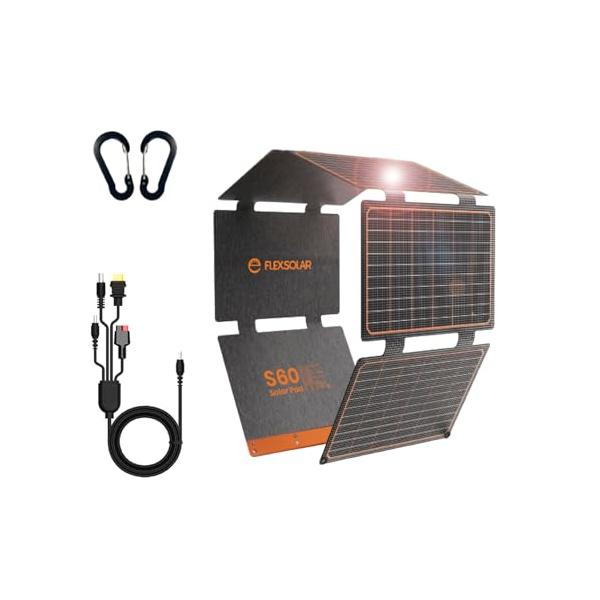 FlexSolar 60W 折り畳み式ソーラーパネル USB-C/USB-A/DC出力