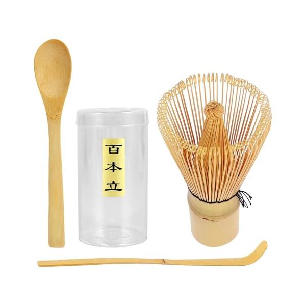 BTtime 茶せん 百本立 茶道具 3点セット 茶筌 竹製 茶杓 抹茶 粉末 泡立て器 茶道ツール 茶道用（茶筅+茶杓+茶さじ）